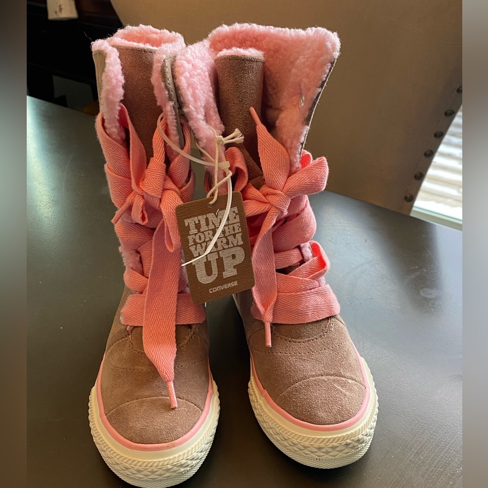 Converse allstar girls suede boots shoe 11.5 little girl pink